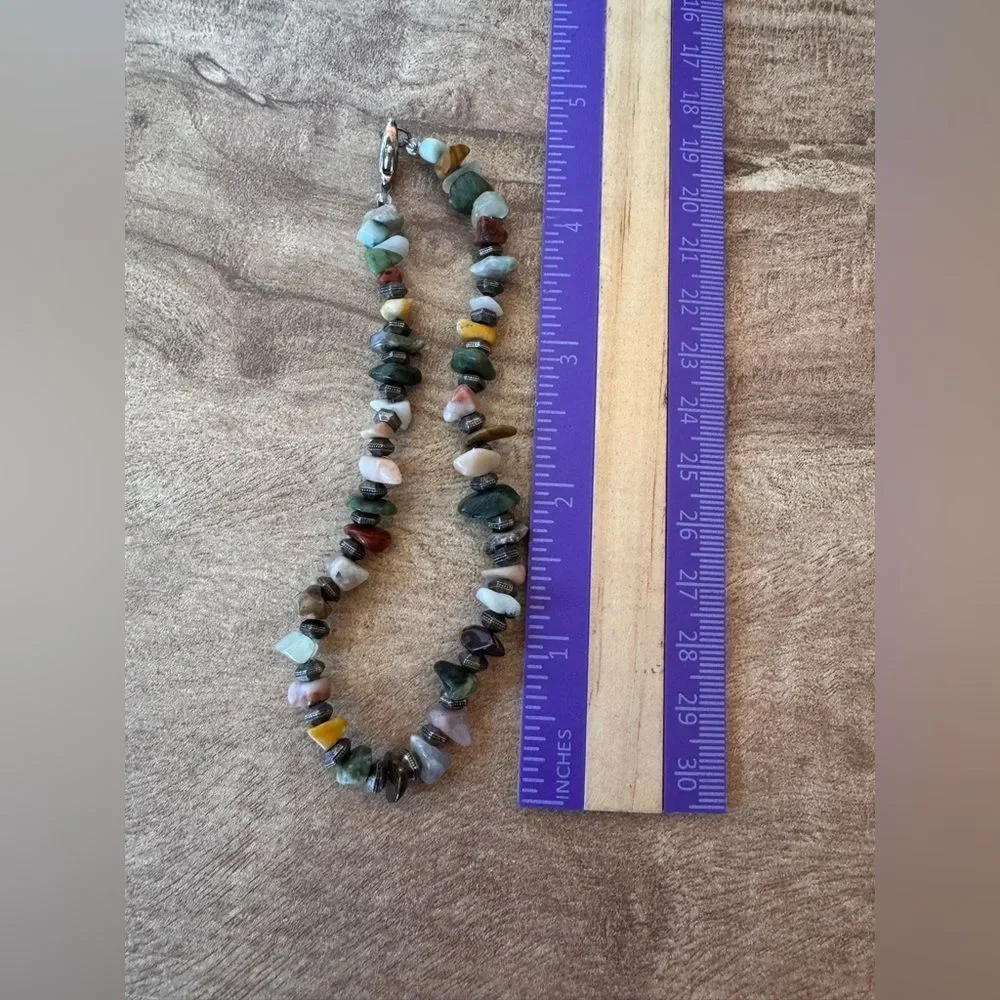 Semi-Precious Mixed Stone Anklet Artisan Handmade Vintage Bracelet Natural